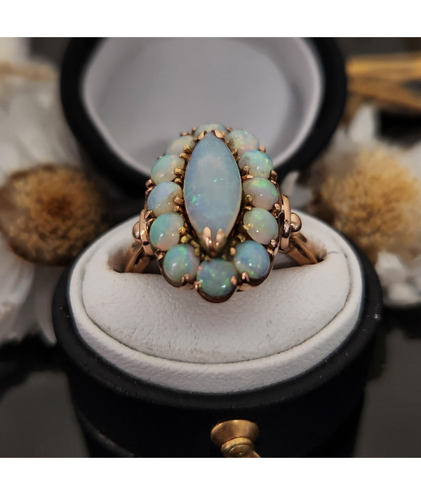 Vintage Solid Opal Halo Ring in 14k Yellow Gold Vintage Solid Opal Halo Ring in 14k Yellow Gold