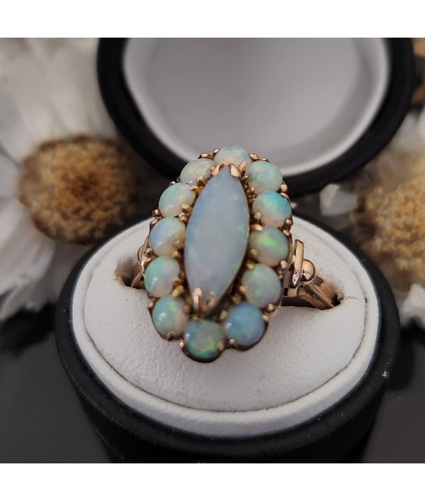 Vintage Solid Opal Halo Ring in 14k Yellow Gold Vintage Solid Opal Halo Ring in 14k Yellow Gold