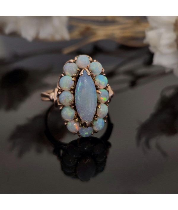 Vintage Solid Opal Halo Ring in 14k Yell...