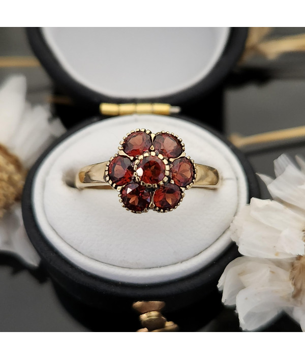 Garnet Daisy Ring in 9K Yellow Gold Garnet Daisy Ring in 9K Yellow Gold