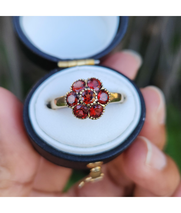 Garnet Daisy Ring in 9K Yellow Gold Garnet Daisy Ring in 9K Yellow Gold