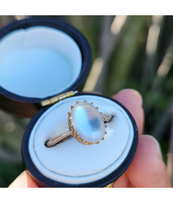 Victorian Moonstone Solitaire in 15k Yellow Gold Victorian Moonstone Solitaire in 15k Yellow Gold