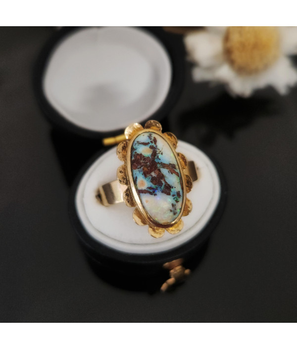 Handcrafted Australian Matrix Boulder Opal Ring in 9K Yellow Gold Handcrafted Australian Matrix Boulder Opal Ring in 9K Yellow Gold