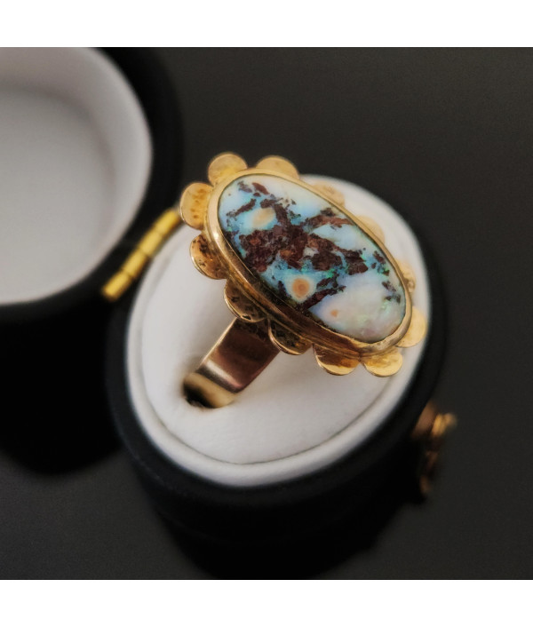 Handcrafted Australian Matrix Boulder Opal Ring in 9K Yellow Gold Handcrafted Australian Matrix Boulder Opal Ring in 9K Yellow Gold