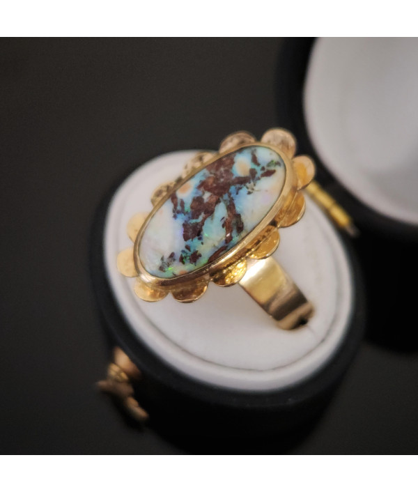 Handcrafted Australian Matrix Boulder Opal Ring in 9K Yellow Gold Handcrafted Australian Matrix Boulder Opal Ring in 9K Yellow Gold