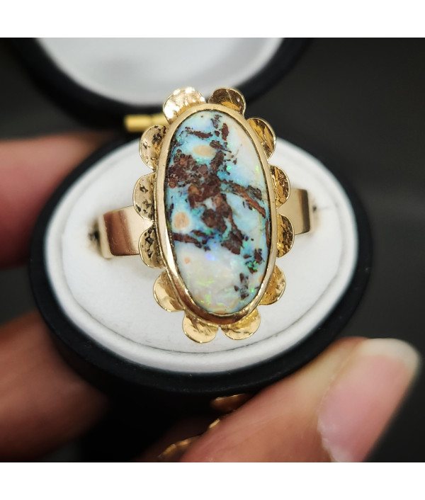 Handcrafted Australian Matrix Boulder Opal Ring in 9K Yellow Gold Handcrafted Australian Matrix Boulder Opal Ring in 9K Yellow Gold