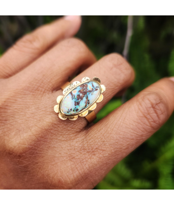 Handcrafted Australian Matrix Boulder Opal Ring in 9K Yellow Gold Handcrafted Australian Matrix Boulder Opal Ring in 9K Yellow Gold