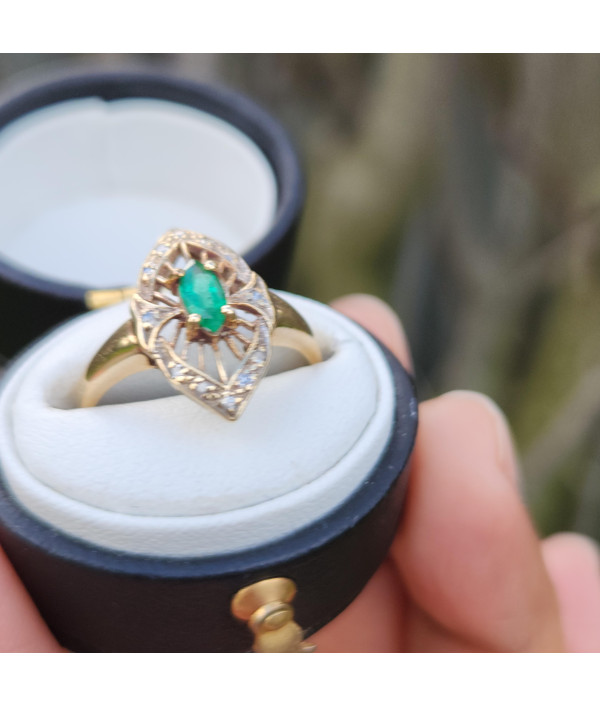Emerald And Diamond Ring in 9K Yellow Gold Emerald And Diamond Ring in 9K Yellow Gold
