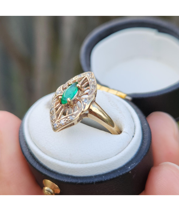 Emerald And Diamond Ring in 9K Yellow Gold Emerald And Diamond Ring in 9K Yellow Gold