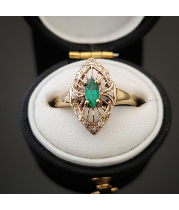 Emerald And Diamond Ring in 9K Yellow Go...