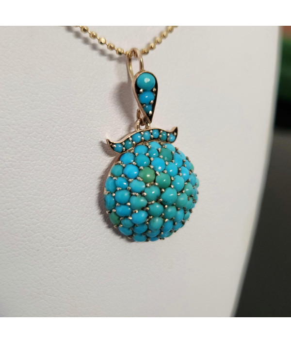 Victorian Pavé Set Turquoise Pendant in 9k Yellow Gold Victorian Pavé Set Turquoise Pendant in 9k Yellow Gold