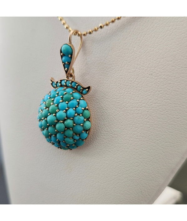 Victorian Pavé Set Turquoise Pendant in 9k Yellow Gold Victorian Pavé Set Turquoise Pendant in 9k Yellow Gold