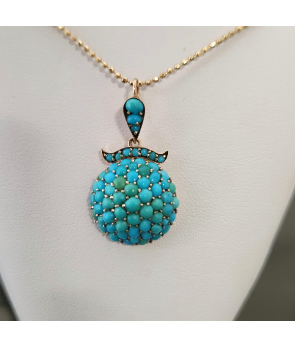 Victorian Pavé Set Turquoise Pendant in 9k Yellow Gold Victorian Pavé Set Turquoise Pendant in 9k Yellow Gold