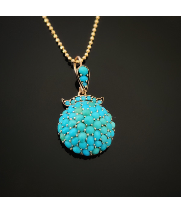 Victorian Pavé Set Turquoise Pendant in 9k Yellow Gold Victorian Pavé Set Turquoise Pendant in 9k Yellow Gold