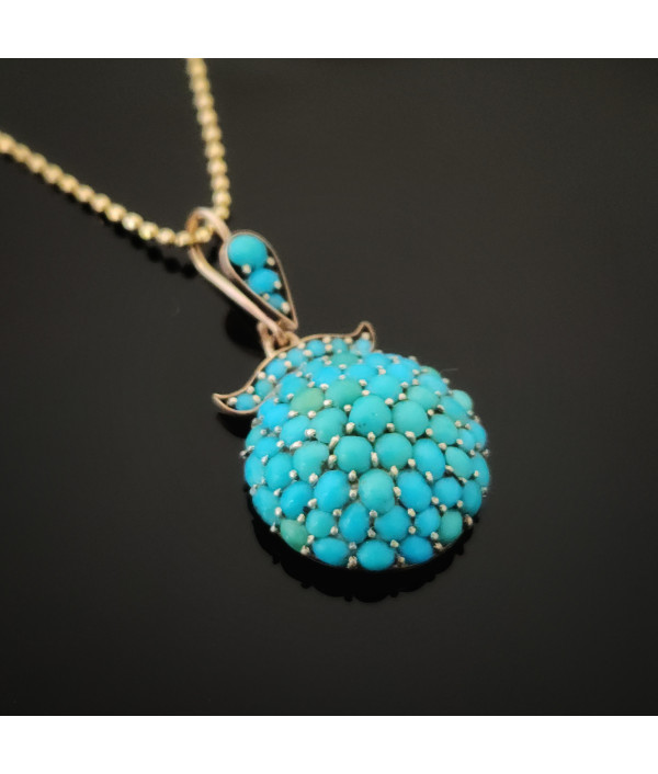 Victorian Pavé Set Turquoise Pendant in 9k Yellow Gold Victorian Pavé Set Turquoise Pendant in 9k Yellow Gold