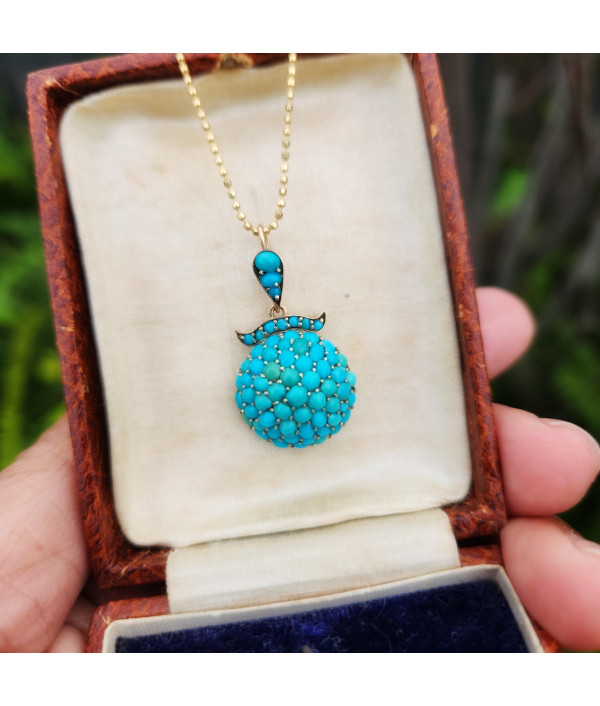 Victorian Pavé Set Turquoise Pendant in 9k Yellow Gold Victorian Pavé Set Turquoise Pendant in 9k Yellow Gold