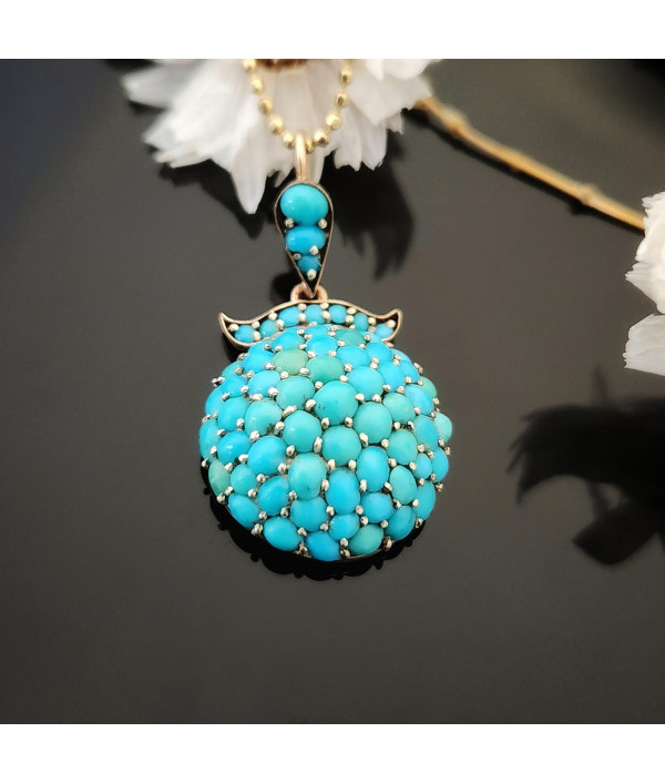 Victorian Pavé Set Turquoise Pendant in...