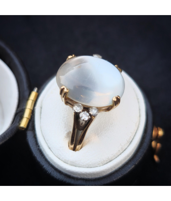 Art Deco Moonstone and Diamond Ring in 14k Gold Art Deco Moonstone and Diamond Ring in 14k Gold