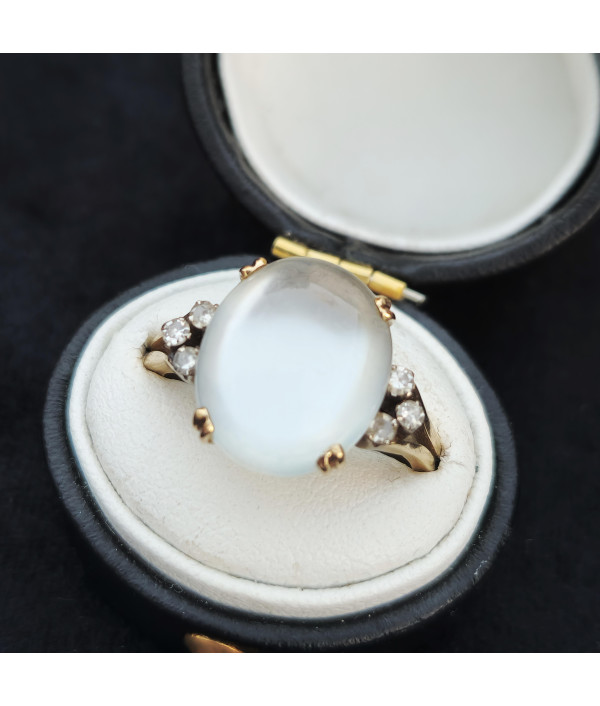 Art Deco Moonstone and Diamond Ring in 14k Gold Art Deco Moonstone and Diamond Ring in 14k Gold