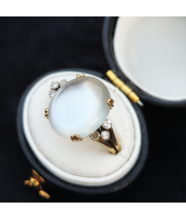 Art Deco Moonstone and Diamond Ring in 14k Gold Art Deco Moonstone and Diamond Ring in 14k Gold