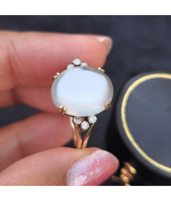 Art Deco Moonstone and Diamond Ring in 14k Gold Art Deco Moonstone and Diamond Ring in 14k Gold