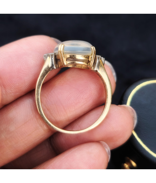 Art Deco Moonstone and Diamond Ring in 14k Gold Art Deco Moonstone and Diamond Ring in 14k Gold