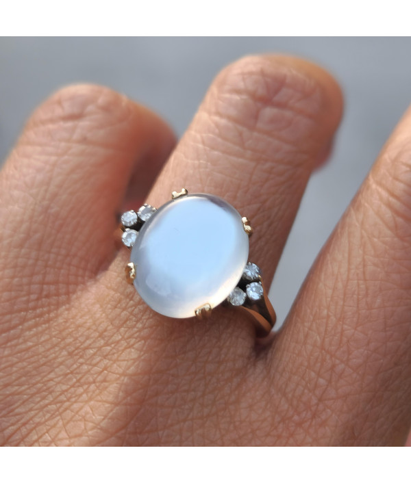 Art Deco Moonstone and Diamond Ring in 14k Gold Art Deco Moonstone and Diamond Ring in 14k Gold