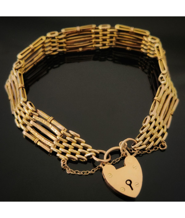 Edwardian Day and Night Gate Link Bracelet with Heart Padlock in 9K Rose Gold Edwardian Day and Night Gate Link Bracelet with Heart Padlock in 9K Rose Gold