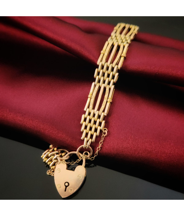 Edwardian Day and Night Gate Link Bracelet with Heart Padlock in 9K Rose Gold Edwardian Day and Night Gate Link Bracelet with Heart Padlock in 9K Rose Gold