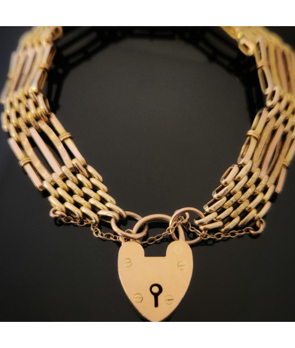 Edwardian Day and Night Gate Link Bracelet with Heart Padlock in 9K Rose Gold Edwardian Day and Night Gate Link Bracelet with Heart Padlock in 9K Rose Gold