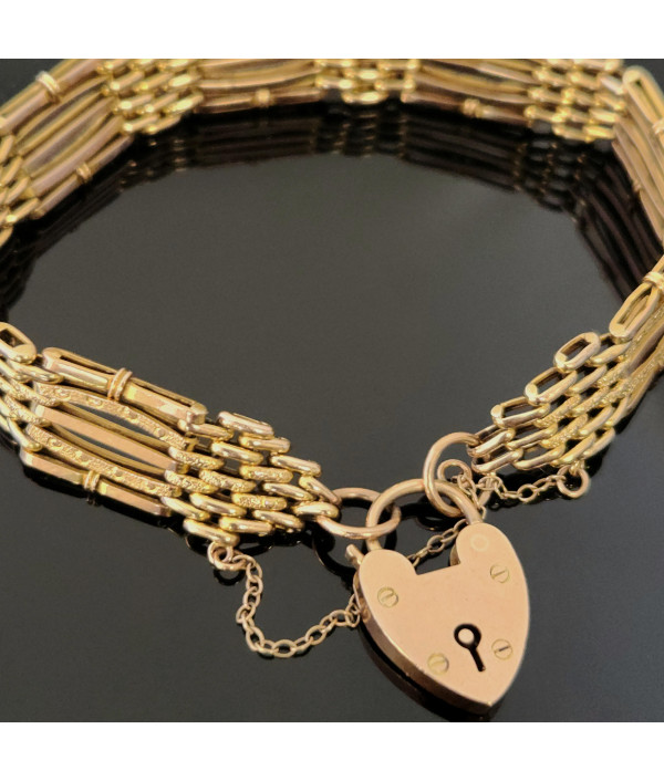 Edwardian Day and Night Gate Link Bracelet with Heart Padlock in 9K Rose Gold Edwardian Day and Night Gate Link Bracelet with Heart Padlock in 9K Rose Gold