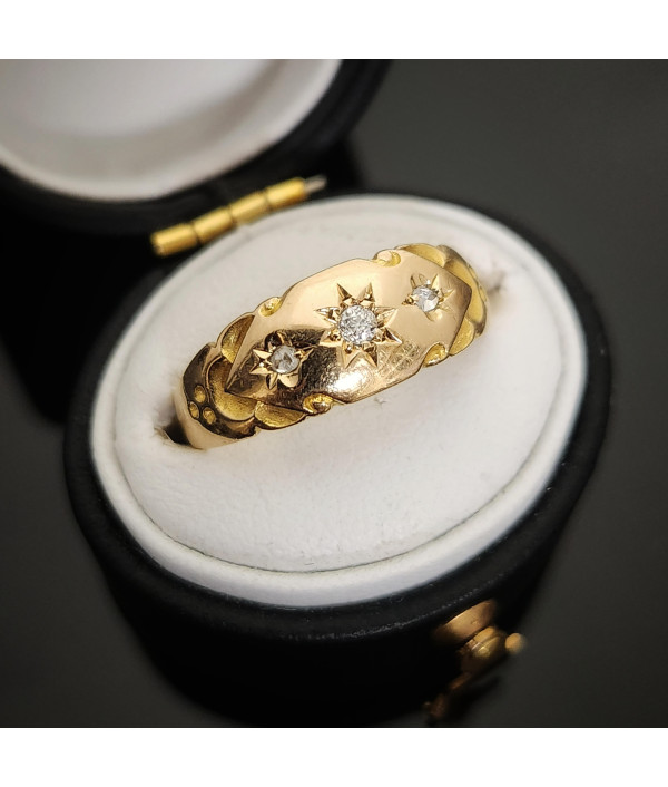 Late Art Deco Diamond Starburst Gypsy Ring in 15k Yellow Gold Late Art Deco Diamond Starburst Gypsy Ring in 15k Yellow Gold