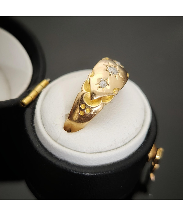 Late Art Deco Diamond Starburst Gypsy Ring in 15k Yellow Gold Late Art Deco Diamond Starburst Gypsy Ring in 15k Yellow Gold