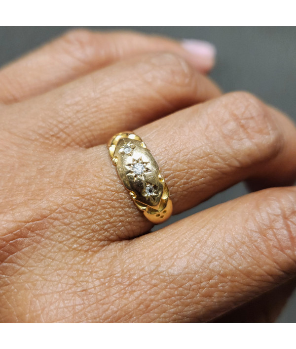 Late Art Deco Diamond Starburst Gypsy Ring in 15k Yellow Gold Late Art Deco Diamond Starburst Gypsy Ring in 15k Yellow Gold