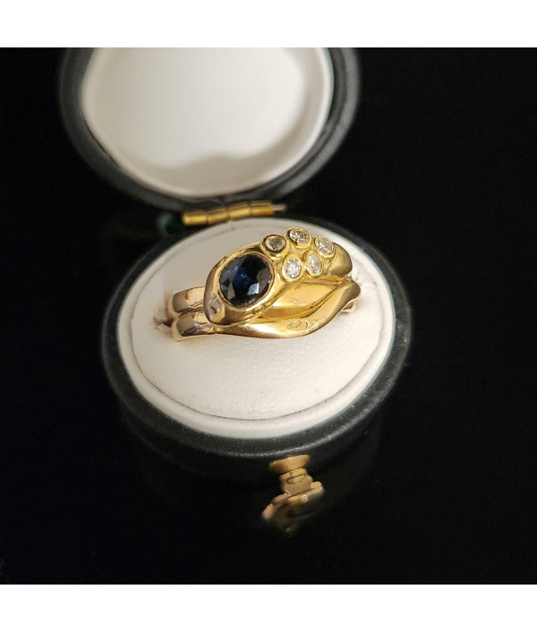 Sapphire and Diamond Serpent Ring in 18k Yellow Gold