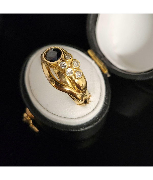 Sapphire and Diamond Serpent Ring in 18k Yellow Gold