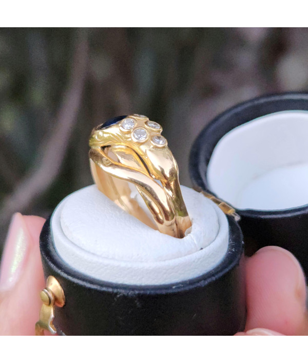Sapphire and Diamond Serpent Ring in 18k Yellow Gold