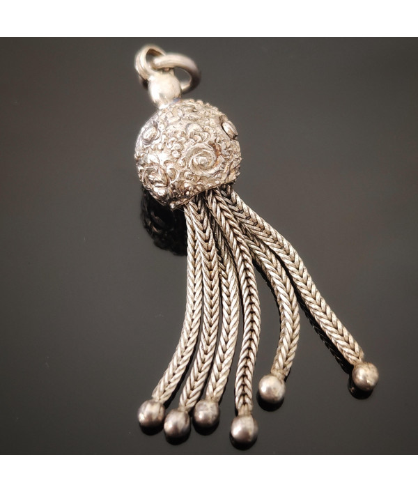 Antique Silver Tassel With Ornate Filigr...