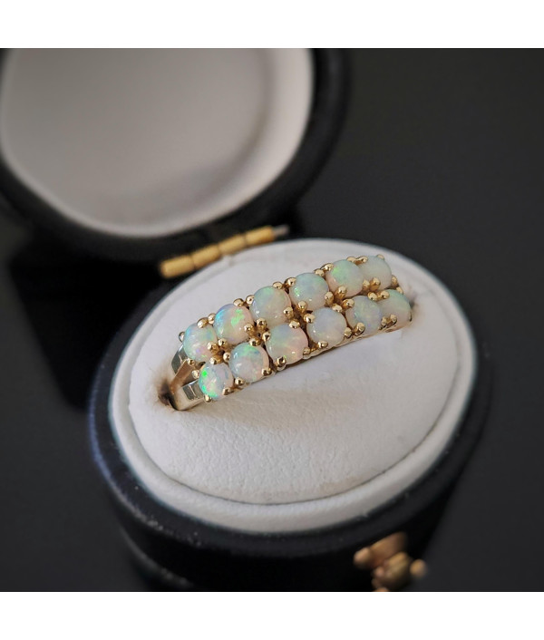 Double-row Australian Opal Ring in 14K G...