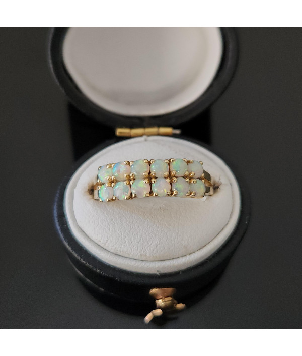 Double-row Australian Opal Ring in 14K Gold Double-row Australian Opal Ring in 14K Gold