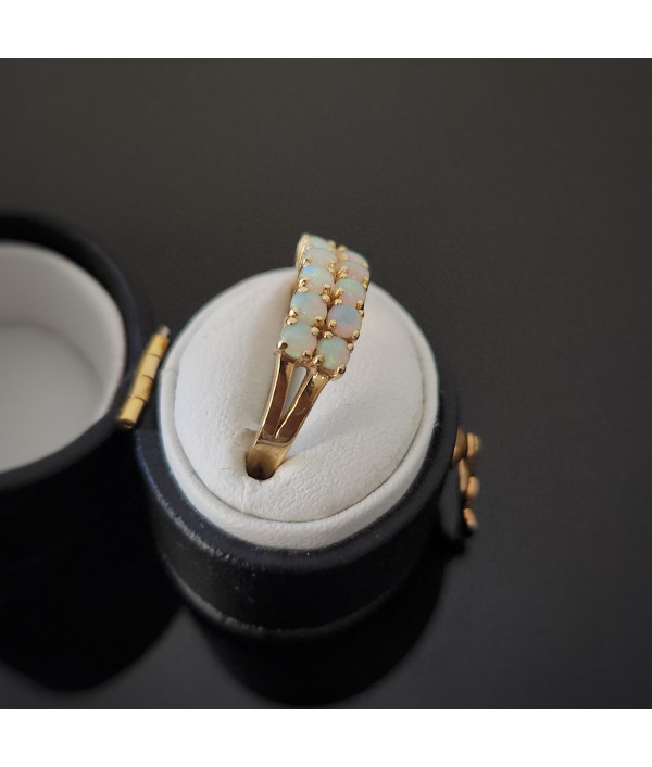 Double-row Australian Opal Ring in 14K Gold Double-row Australian Opal Ring in 14K Gold
