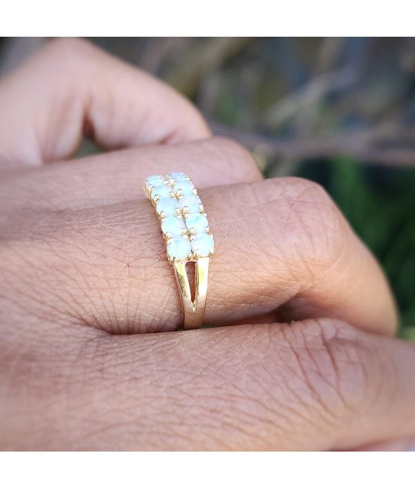 Double-row Australian Opal Ring in 14K Gold Double-row Australian Opal Ring in 14K Gold