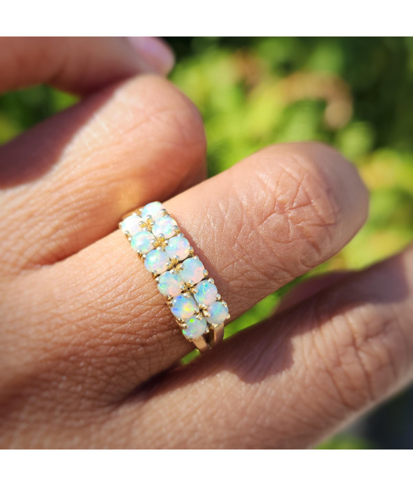 Double-row Australian Opal Ring in 14K Gold Double-row Australian Opal Ring in 14K Gold