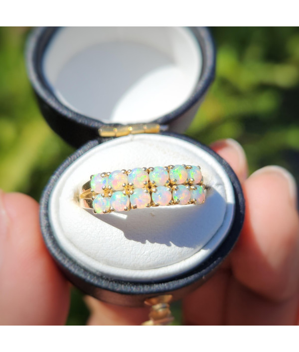 Double-row Australian Opal Ring in 14K Gold Double-row Australian Opal Ring in 14K Gold