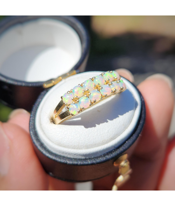 Double-row Australian Opal Ring in 14K Gold Double-row Australian Opal Ring in 14K Gold