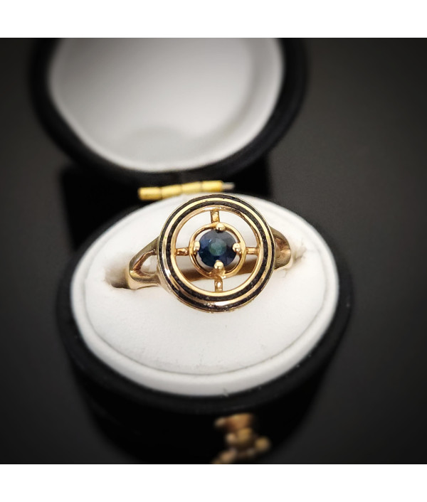 Vintage 10K Gold Sapphire Target Ring wi...