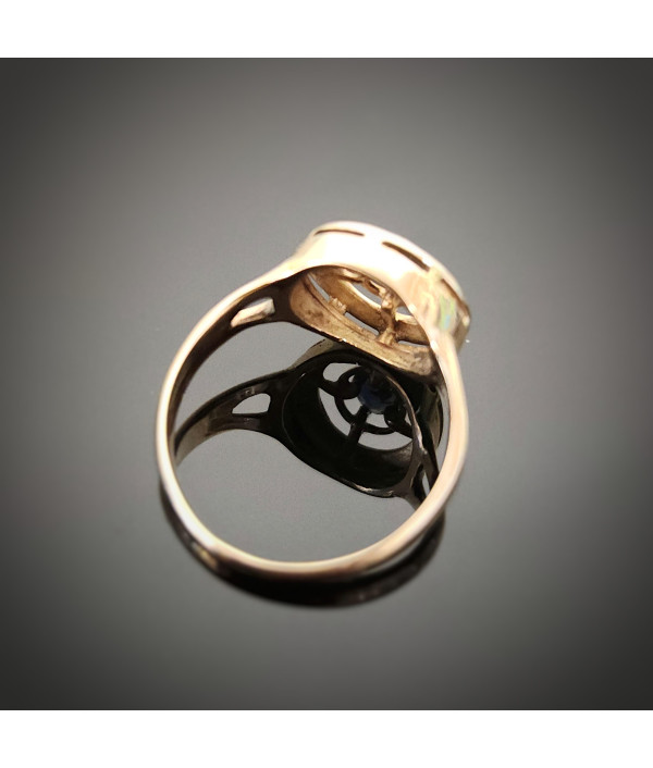 Vintage 10K Gold Sapphire Target Ring with Black Enamel Vintage 10K Gold Sapphire Target Ring with Black Enamel
