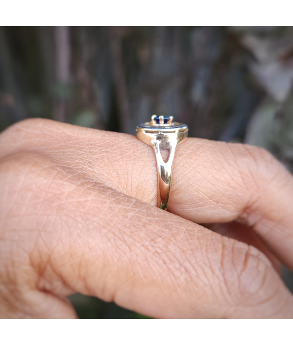 Vintage 10K Gold Sapphire Target Ring with Black Enamel Vintage 10K Gold Sapphire Target Ring with Black Enamel