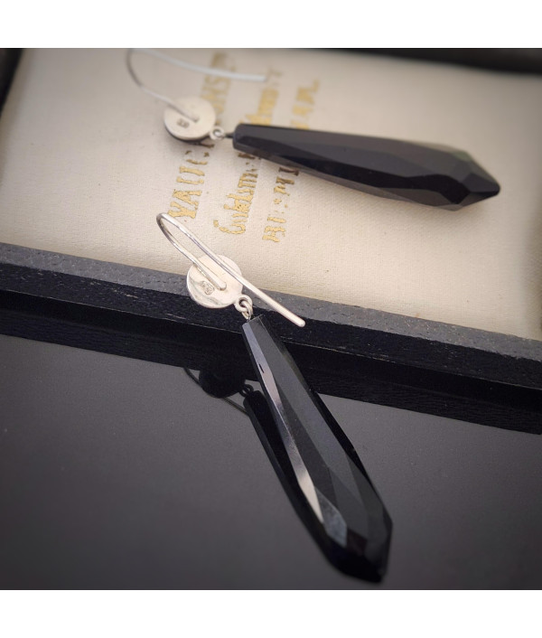 Antique Faceted French Jet Drop Earrings Circa 1910 in Sterling Silver Antique Faceted French Jet Drop Earrings Circa 1910 in Sterling Silver