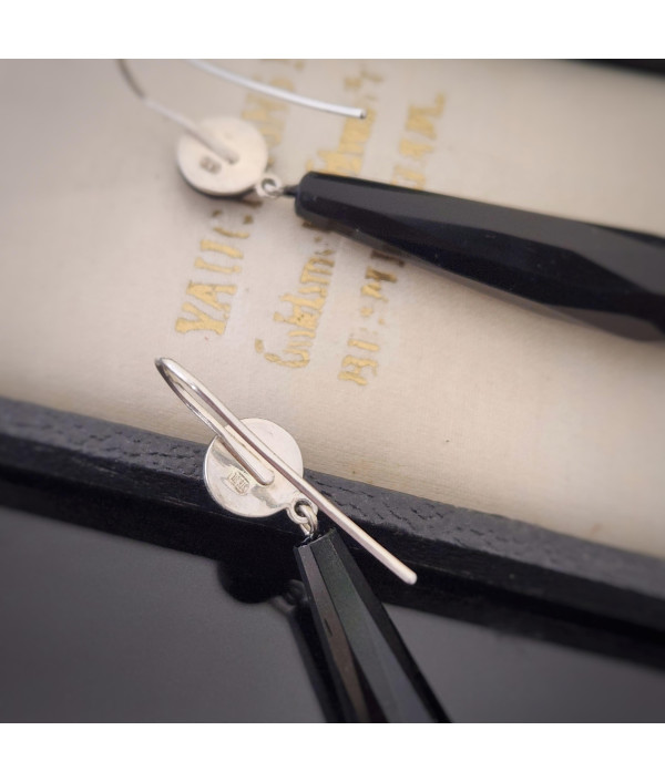 Antique Faceted French Jet Drop Earrings Circa 1910 in Sterling Silver Antique Faceted French Jet Drop Earrings Circa 1910 in Sterling Silver